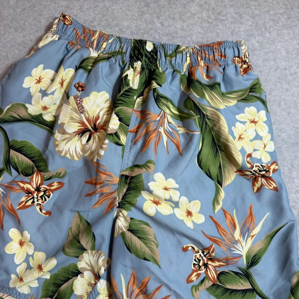 Pusser's West Indies Swim Trunks Men Medium Blue Floral Tropical Hibiscus